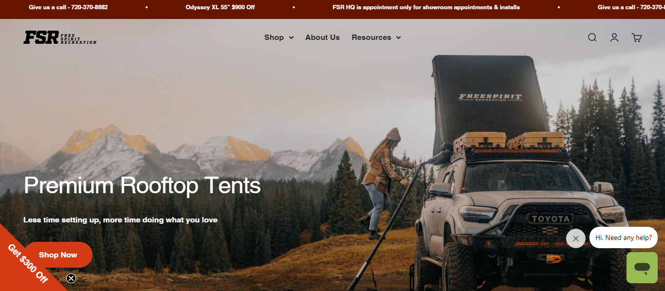website design for a Rooftop tent gofsr.com
